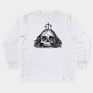 Mount Calvary near Jerusalem, in the shape of a skull, three crosses on top Kids Long Sleeve T-Shirt